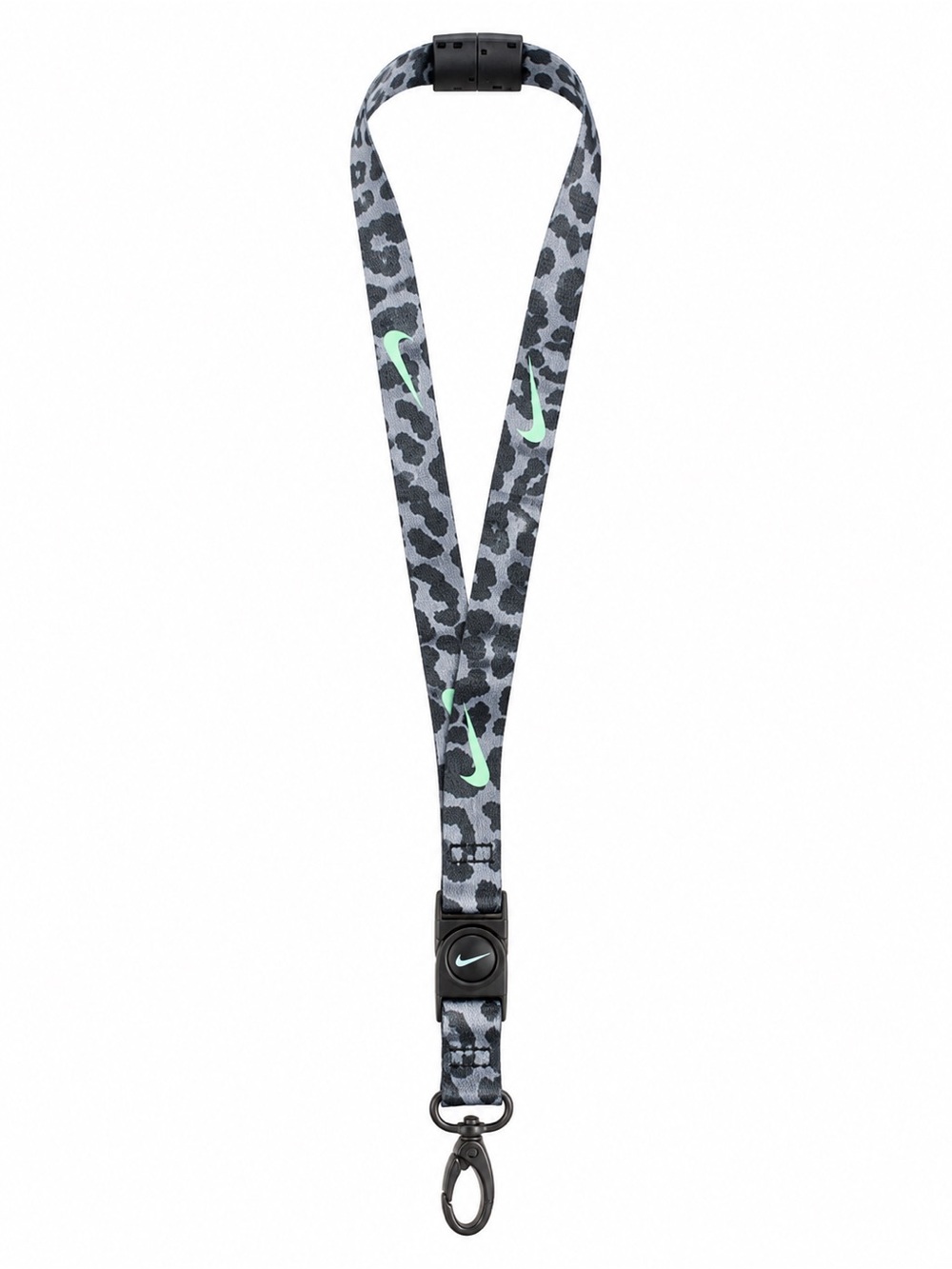 Nike Leopard Print Swoosh Detachable Keychain Lanyard Gray Black Green
